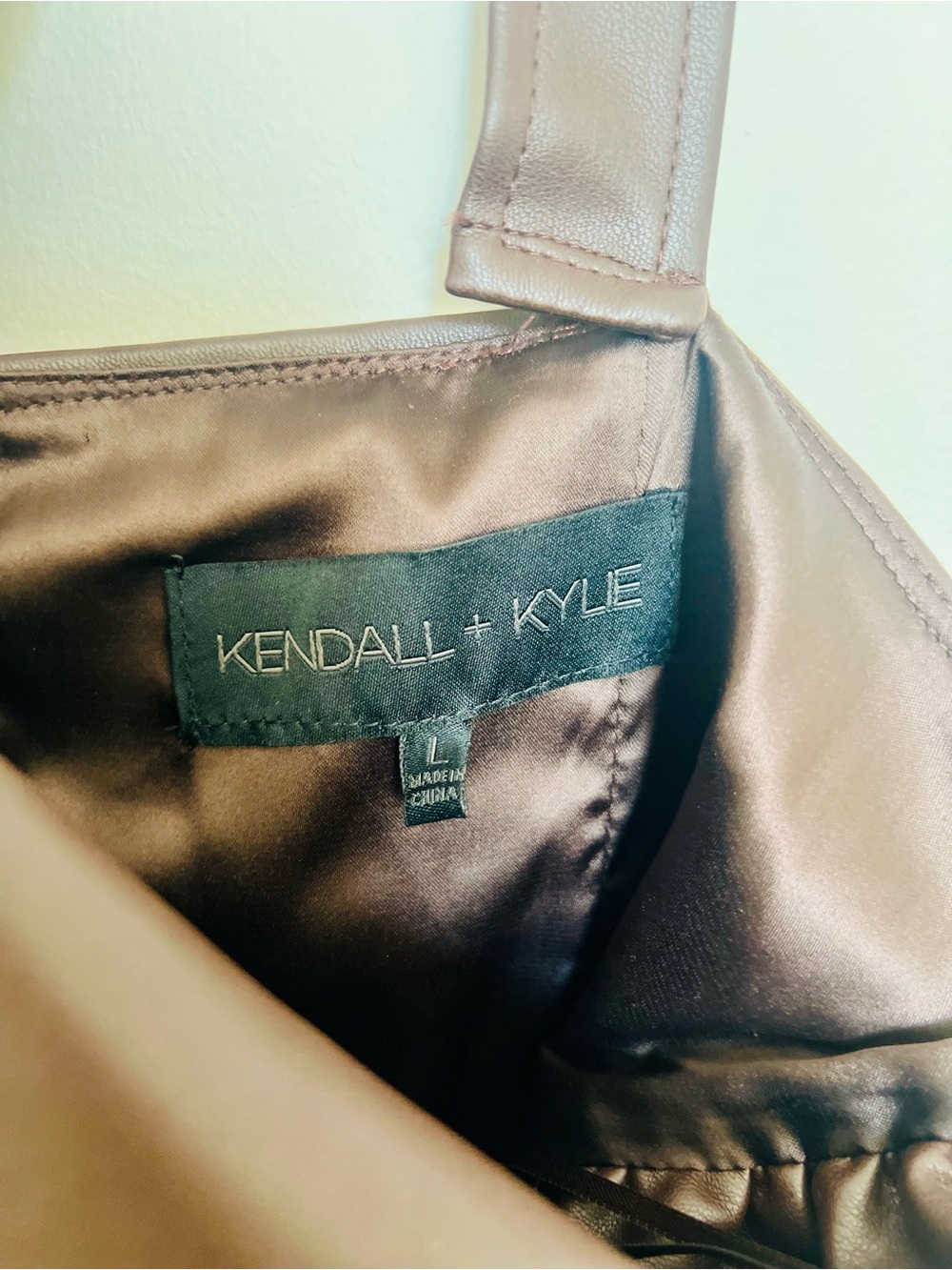 Kendall & Kylie Twist Bandeau Faux Leather Jumpsuit in Brown - Picture 9 of 9